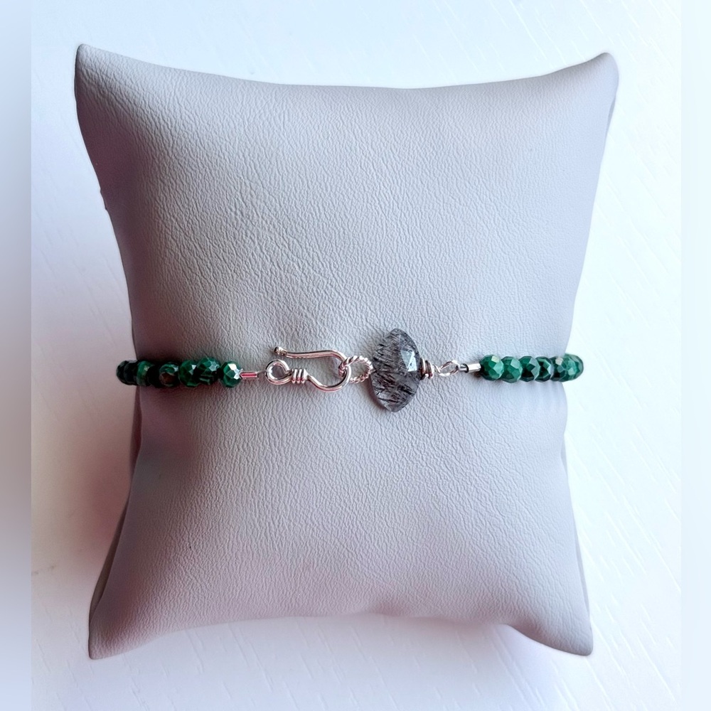 Pita Dewar Malachite and Rudilated Quartz & Sterling Silver Bracelet